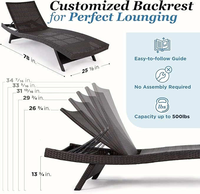 IDZO Katalina Chaise Lounge Set of 2-500lbs Support, UV Wicker, Ergonomic Wave Design, Reclining Backrest - Photo 5