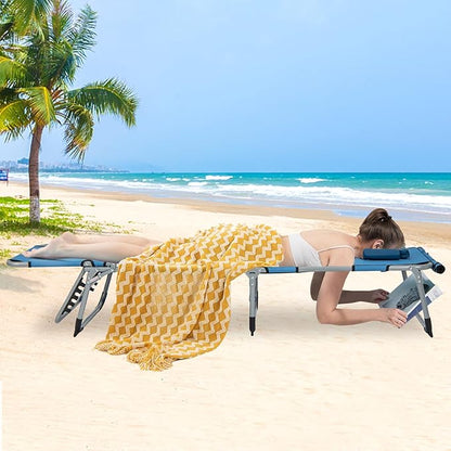 GYMAX Tanning Chair, 330LBS Beach Lounge Chair with Face Arm Hole & Hand Shoulder Strap, Folding Layout Sunbathing Chair, Face Down Outdoor Chaise Lounger for Patio, Poolside, Lawn, Backyard (2, Blue)