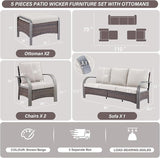 Belord 5 Piece Outdoor Wicker Furniture Set, High Back Deep Seating Patio Sofa Set with Metal Armrests Rattan Chairs - Photo 2
