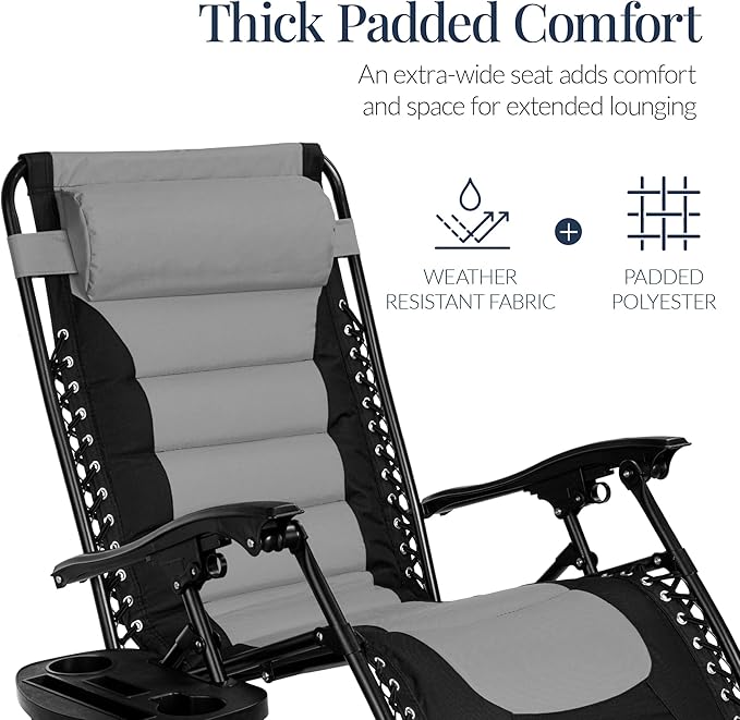 Best Choice Products Oversized Padded Zero Gravity Chair, Folding Outdoor Patio Recliner - Photo 5
