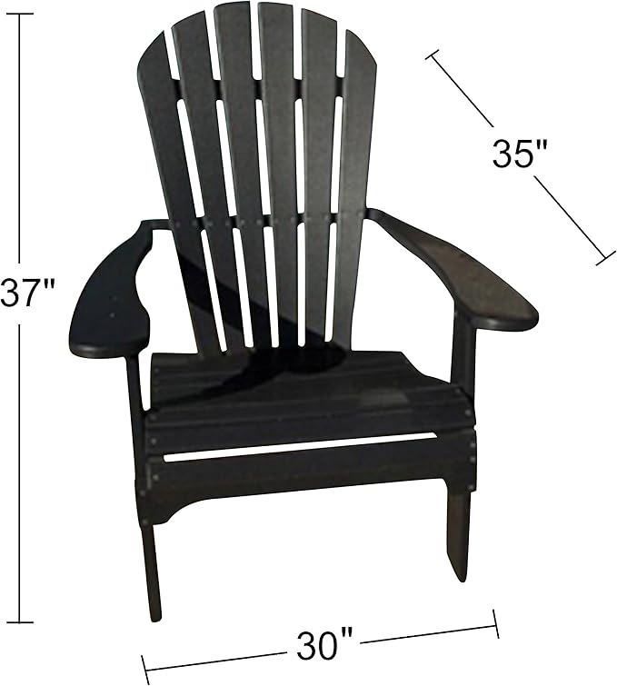 Phat Tommy Foldable Adirondack Chair - Poly Adirondack Chair Folding - HDPE, Heavy Duty, Recycled Plastic - All Weather Outdoor Furniture for Your Deck, Front Porch, or Patio, Black