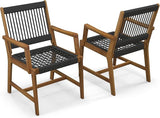 Tangkula Outdoor Acacia Wood Dining Chairs Set of 2, All-Weather Rope Woven Patio Chairs with Armrests - Photo 9