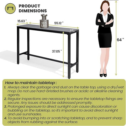 Crestlive Products Outdoor Bar Table, 55'' Rectangle Patio Counter Height Table High Pub Table with Waterproof Top and Sturdy Metal Frame for Balcony, Bistro, Garden, Backyard, Hot Tub (Gray)