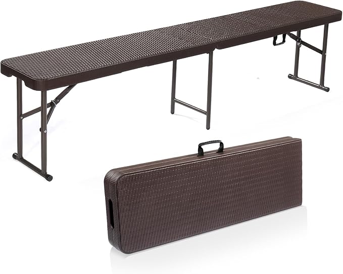 VINGLI 6 feet Plastic Folding Bench,Portable in/Outdoor Picnic Party Camping Dining Seat, Garden Soccer Multipurpose Entertaining Activities, Smooth HDPE Tabletop (1, Brown, 6ft)