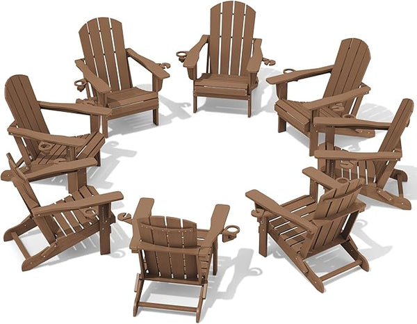 SERWALL Adirondack Chair with Cup Holders - Composite Adirondack Chairs Set of 8 HDPE Outdoor Chairs All Weather Use - Photo 1