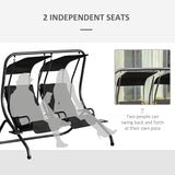 Outsunny Patio Swing Chair with 2 Separate Seats, Outdoor Swing Glider with Removable Canopy and Cup Holders, for Porch - Photo 3