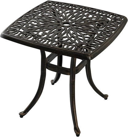 Outdoor Cast Aluminum Side Table End Table for Patio, Backyard, Pool, Indoor Companion, Easy Maintenance and Weather Resistant, Bronze