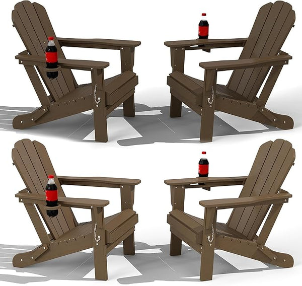 Domi Folding Adirondack Chair Set of 4, HDPE All-Weather Adirondack Chairs with Cup Holder - Photo 1