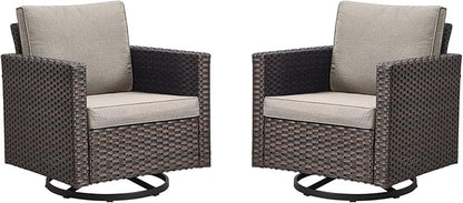 Rilyson Outdoor Patio Swivel Rocker Chairs - Wicker Patio Swivel Rocking Chairs Set of 2 with Waterproof Wicker,Comfortable Cushions and Sturdy Metal Frame for Outside Porch Deck Backyard(Brown/Grey)