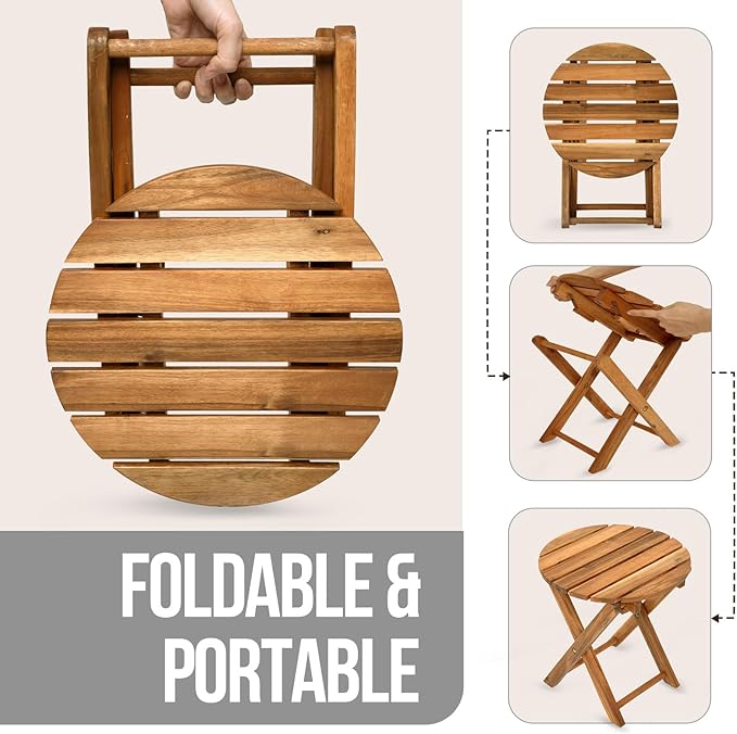 Pack of 2 Small Folding Table, Portable Acacia Wood Side Table for Patio, Porch, Balcony, Indoor Plant Stand, Natural, 13 inches Height