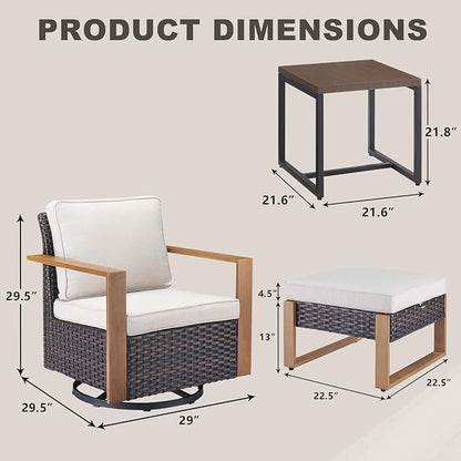 Rilyson Outdoor Wicker Patio Furniture Set - 5 Piece Patio Conversation Set with 2 Wicker Swivel Rocker Chairs,2 Ottoman, 1 Side Table, Thick Cushions, Deep Seating, Wide Armrest(Brown/Beige)
