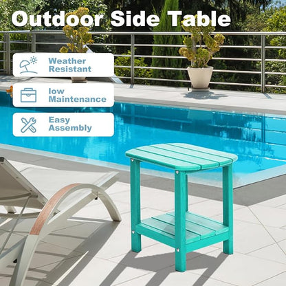 Adirondack Outdoor Side Table, 16.5” HDPE Small Patio Table with Storage Shelf, Weather Resistant End Table for Porch, Pool & Yard (Aruba)