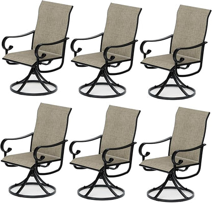 Patio Swivel Chairs Set of 6, Outdoor Dining Chairs with High Back, All-Weather Swivel Rocker Chair with Sturdy Metal Frame for Outdoor Poolside Lawn Garden, Brown