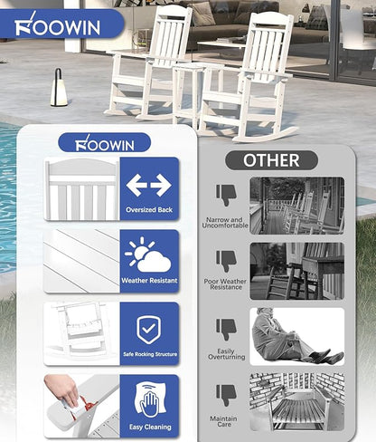 FOOWIN Outdoor Rocking Chair Set of 8, High Back Patio Rocking Chair, HDPE All Weather Resistant Porch Rocker for Adult, Oversized Rocking Chairs for Garden, Lawn, Indoor & Outdoor Use, White