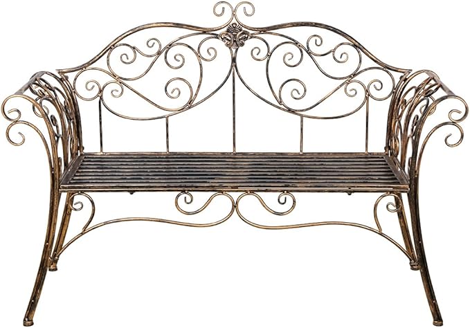 52 in Garden Bench,Cast Iron Outdoor Benches Metal Frame Patio Park Bench for Outside, Front Porch, Park, Lawn, Yard,Backyard and Balcony, Bronze