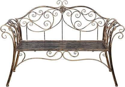 52 in Garden Bench,Cast Iron Outdoor Benches Metal Frame Patio Park Bench for Outside, Front Porch, Park, Lawn, Yard,Backyard and Balcony, Bronze