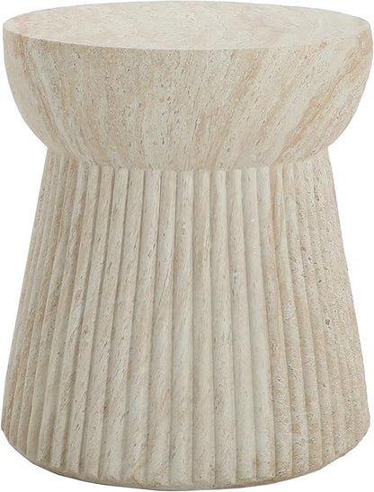 Christopher Knight Home Dila Patio Side Table, Lightweight Concrete End Table, Small Coffee Table, Garden Stool, Decorative Accent Table, Round Table Top, Side Table for Poolside Balcony, Travertine