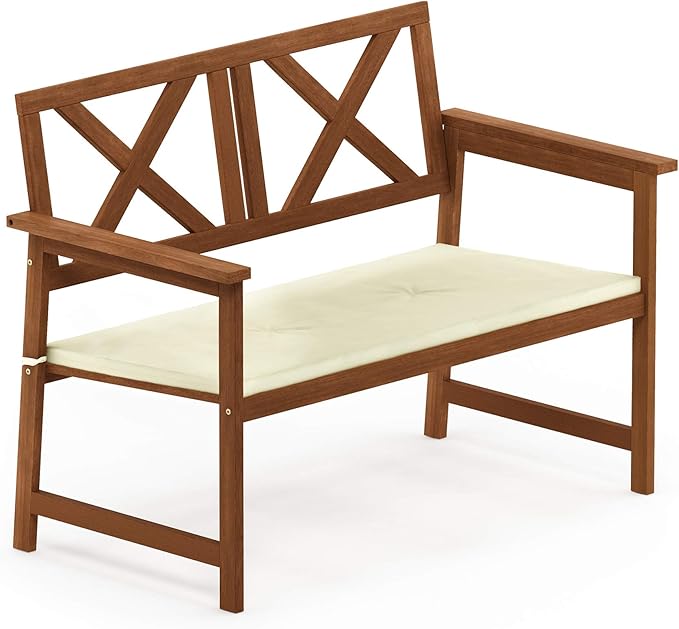 Furinno FG18113C Tioman Hardwood Outdoor Patio Furniture X-Back Bench Bench in Teak Oil, 1, Natural