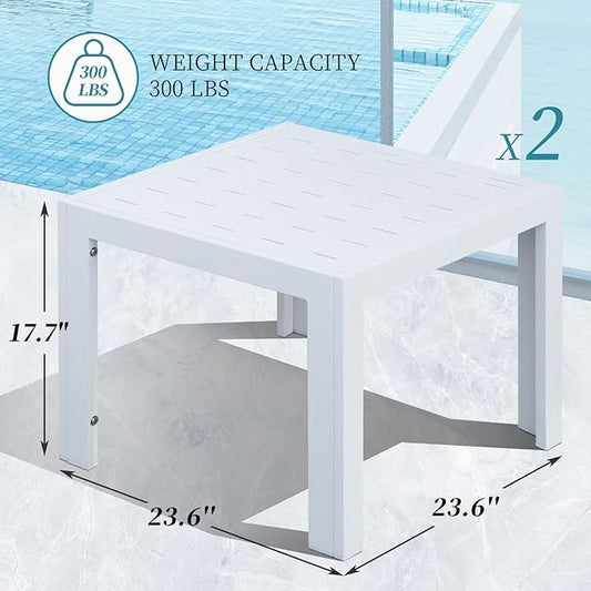 NICESOUL® 2 Pieces Aluminum Tables Side Tables for Outdoor Patio Porch Backyard Furniture Pieces in Pairs White