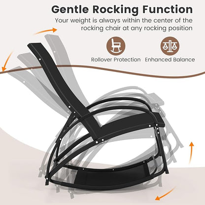 Tangkula Outdoor Rocking Chair Set of 2, 2-in-1 Convertible Lounge Chair with 4-Level Adjustable Backrest, Heavy-Duty Aluminum Frame, Patio Sun Lounger Rocker for Porch, Poolside, Backyard, Garden