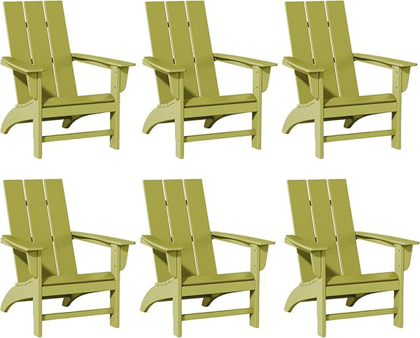 Poly Lumber Adirondack Chairs Set of 6, All-Weather Resistant Outdoor Patio Chairs, Look Like Wood