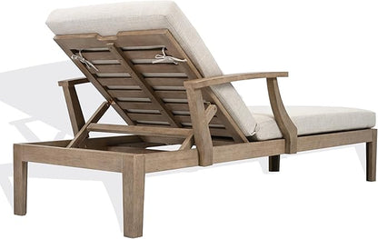SAFAVIEH Couture Outdoor Patio Furniture Collection - Martinique Chaise Lounge Chair, Natural Teak Solid Wood with Removable Beige Cushions (CPT1066A)