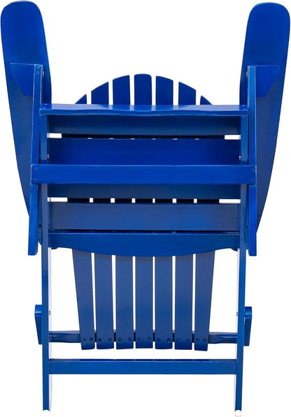 Merax Folding Adjustable Acacia Wood Adirondack Chairs, Water Proof Outdoor Wooden Fire Pit Lounge Reclining Chair for Yard, Garden, Patio, Blue