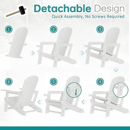 Shintenchi Adirondack Chairs Set of 2,HDPE Adirondack Chairs w/Removable Tablelop & Umbrella Hole,All-Weather Wooden Textured Plastic Outdoor Chairs w/Cup Holders for Garden Backyard Pool,White