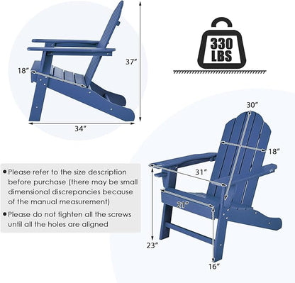 Giantex Adirondack Chair, HDPE All-Weather Patio Chair with Built-in Cup Holder, Outside Composite Chairs, Lawn Chair for Campfire, Deck, Garden, Yard, Balcony, Outdoor Fire Pit Chairs (4, Navy)