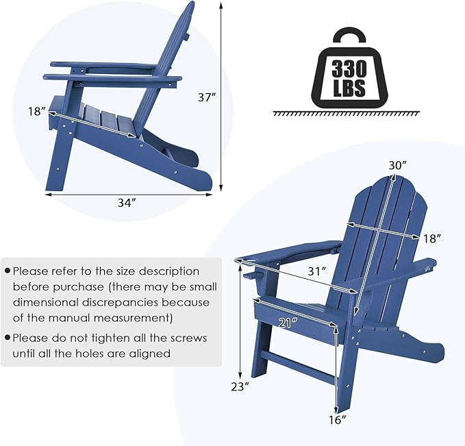 Giantex Adirondack Chair, HDPE All-Weather Patio Chair with Built-in Cup Holder, Outside Composite Chairs, Lawn Chair for Campfire, Deck, Garden, Yard, Balcony, Outdoor Fire Pit Chairs (1, Navy)