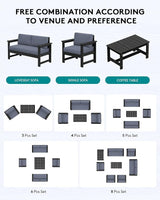 SERWALL 2 Pieces Single Cushioned Lounge Chair, Black HDPE Outdoor Adirondack Sofa Armchair with Grey Cushion - Photo 6