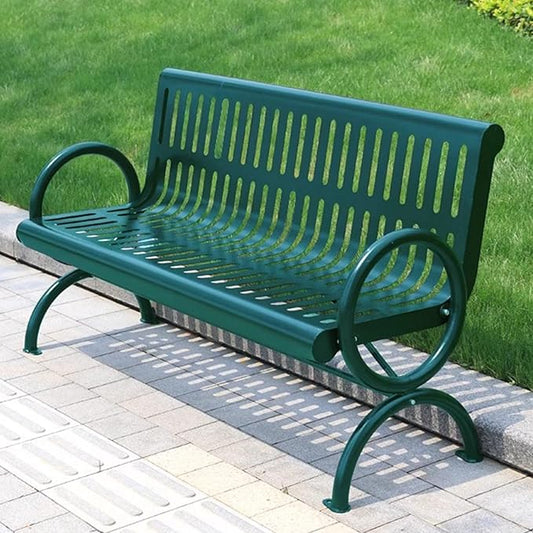 Outdoor Bench, 2 Seater Garden Patio Bench, Metal Bench with Curved Design, Park Bench with Backrest and Armrest for Front Porch Park Outside Furniture Decor(Green)