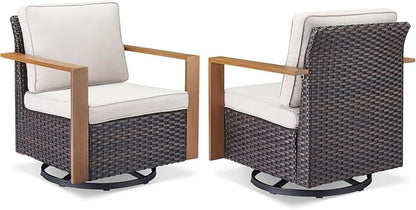Rilyson Outdoor Wicker Patio Furniture Set - 5 Piece Patio Conversation Set with 2 Wicker Swivel Rocker Chairs,2 Rattan Ottoman and 1 Couch,Thick Cushions,Deep Seating,Wide Armrest(Brown/Beige)