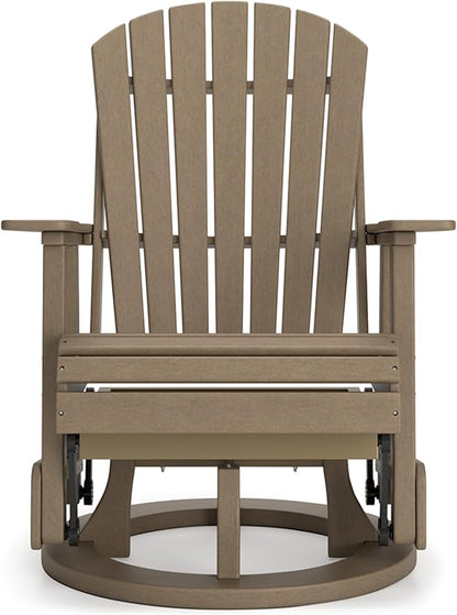 Signature Design by Ashley Hyland Wave Contemporary Swivel Glider Adirondack Chair with 360-Degree Swivel, Weather Resistant HDPE, 18" Seat Height, Brown