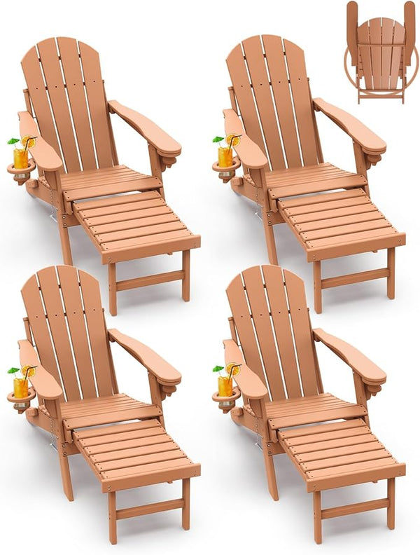 GREENVINES Adirondack-Chairs-with-Ottoman | Set of 4 | Folding | Retractable-Footrest | HDPE Plastic - Photo 1
