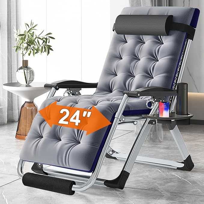 Slsy Zero Gravity Chair Oversized XL, Reclining Lounge Chair with Removable Cushion & Tray for Indoor and Outdoor, Patio Recliner Folding Reclining Chair