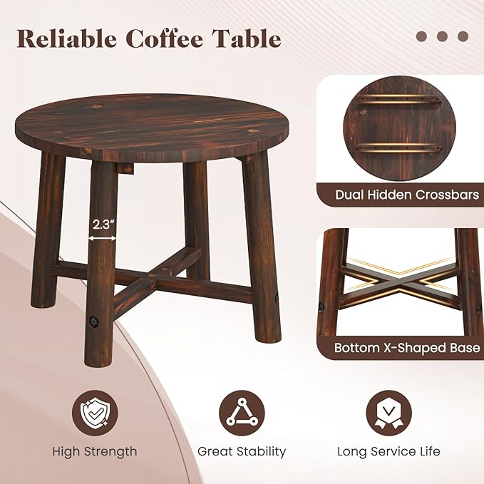Tangkula Outdoor Side Table, Patio End Table with Solid Wood Structure, Small Round Coffee Table for Garden, Deck, Poolside & Indoors (1, Brown)