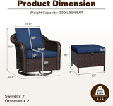 4 Piece Patio Wicker Conversation Set, 2 All-Weather Use Outdoor Wicker Swivel Chairs with 2 PE Rattan Ottomans - Photo 2