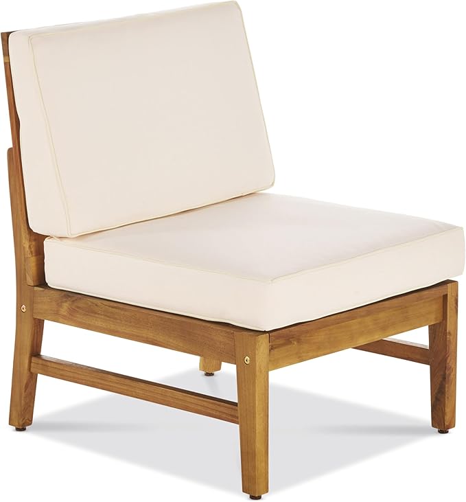 Christopher Knight Home Outdoor Acacia Wood Armless Chair, Teak, and Cream - Photo 1