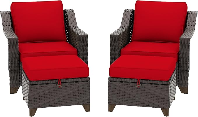 4 Pieces Patio Conversation Furniture Set - 2 Chairs with Ottomans Set of 2 - Photo 7