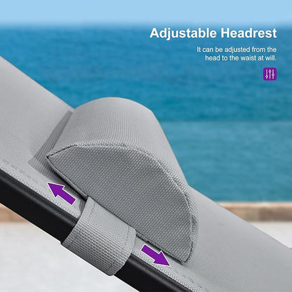 PURPLE LEAF Patio Oversized Chaise Lounge with 15FT Umbrella Outdoor Lounge Chair Beach Pool Sunbathing Lawn Lounger, Base and Side Table Included, Light Grey