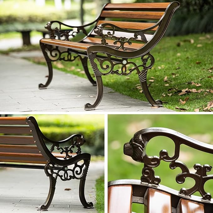 YVYKFZD Outdoor Garden Bench, Metal Bench with Backrest and Armrests, Park Benches Loveseat, Weatherproof Leisure Chair, for Lawn, Yard, Porch, Pool, Balcony, Easy Assembly(Bronze,120cm/47.2" Zinc All