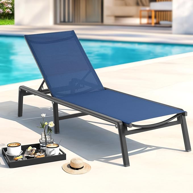 Aluminum Chaise Lounge Chair Outdoor, Foldable & Assembly Free Outdoor Lounge Chair with 5 Position Adjustable Backrest - Photo 2