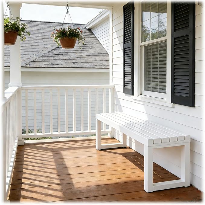 Outdoor Garden Bench, 2-Person Metal Patio Benches Weatherproof Outside Backless Bench 3.3ft 3.9ft 4.9ft 5.9ft Front Porch Seat Outdoor for Park, Yard, Lawn and Backyard Outside Chair(White,5.9ft)