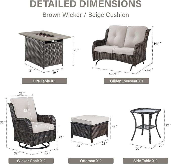 Belord Patio Furniture Set with Fire Pit Table, 8 Piece Wicker Outdoor Furniture Set - Photo 2