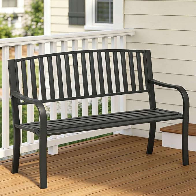 SHGJ&SOFT Outdoor Bench, Garden Bench, Outdoor Metal Frame Patio Park Bench,for Porch, Lawn,Garden,Yard (BK-08)