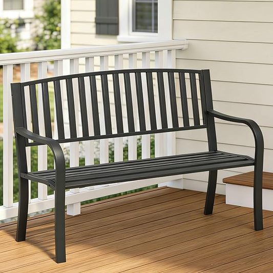 SHGJ&SOFT Outdoor Bench, Garden Bench, Outdoor Metal Frame Patio Park Bench,for Porch, Lawn,Garden,Yard (BK-08)