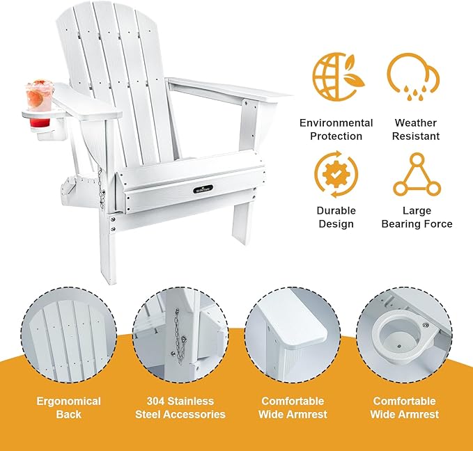Folding Adirondack Chairs, Modern Plastic Adirondack Chair, All-Weather HDPE Fire Pit Chairs