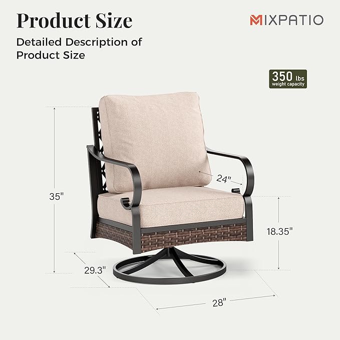 Patio Swivel Chairs Set of 2, Outdoor Sofa Chairs with Deep Seating and 5.75" Cushions, Steel Frame Porch Furniture for Lawn Backyard Deck, Beige
