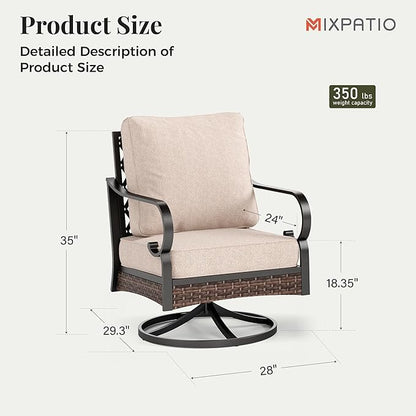 Patio Swivel Chairs Set of 2, Outdoor Sofa Chairs with Deep Seating and 5.75" Cushions, Steel Frame Porch Furniture for Lawn Backyard Deck, Beige